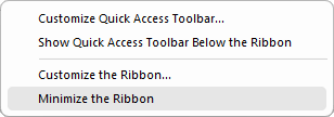 Click to view hidden/minimized ribbon